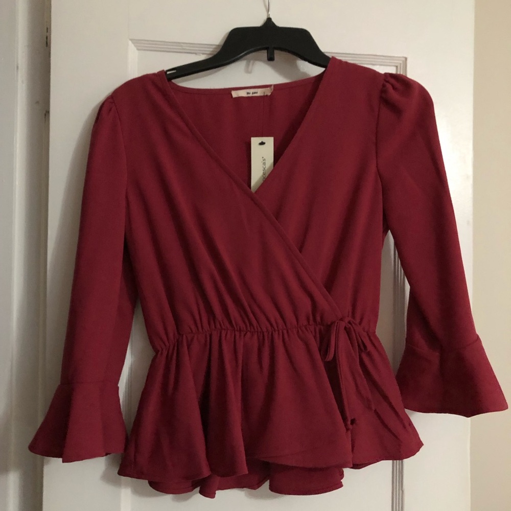Red Faux Wrap Top